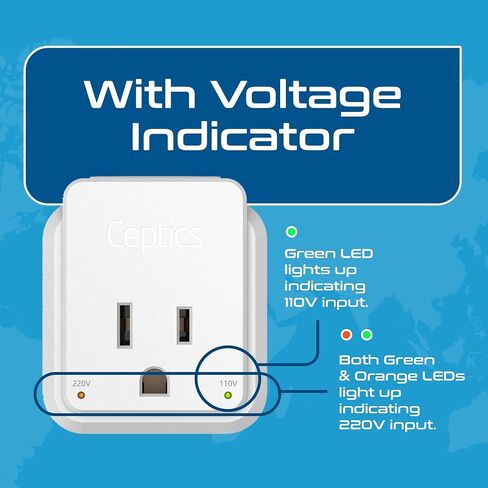 Ceptics World Power Plug Adapter Set, Dual USB & USB-C 3.1A, 20W with QC-PD, 2 USA Outlet Compact & Powerful, Use In Europe, Asia, Australia, Japan, Includes Type A, B, C, E/F, G, I SWadAPt Attachment in Kuwait