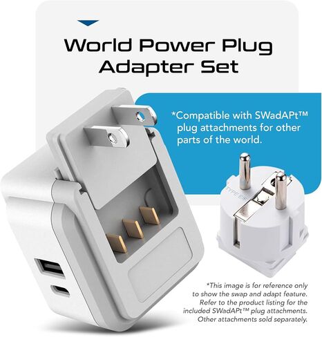 Ceptics World Power Plug Adapter Set, Dual USB & USB-C 3.1A, 20W with QC-PD, 2 USA Outlet Compact & Powerful, Use In Europe, Asia, Australia, Japan, Includes Type A, B, C, E/F, G, I SWadAPt Attachment in Kuwait