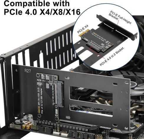 PCIe 4.0 x4 to U.3 NVMe Adapter Card for 2.5" U.3 SFF-TA-1001 SSD Only, Supports PCIe 4.0/3.0 x4/x8/x16, Full-Height Bracket Included in Kuwait