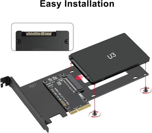 PCIe 4.0 x4 to U.3 NVMe Adapter Card for 2.5" U.3 SFF-TA-1001 SSD Only, Supports PCIe 4.0/3.0 x4/x8/x16, Full-Height Bracket Included in Kuwait