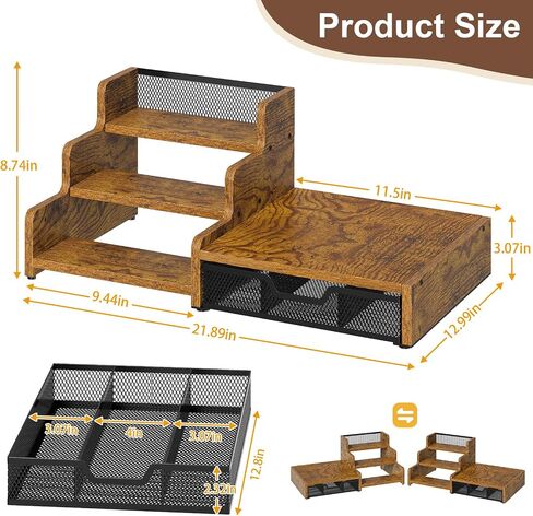 Coffee Station Organizer with K Cup Holder, 28 Pod Capacity,3-Tier Syrup Rack with Coffee Pod Holder Drawer, Coffee Bar organizer Countertop for Accessories,Rustic Brown in Kuwait