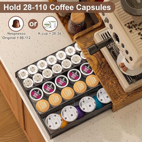 Coffee Station Organizer with K Cup Holder, 28 Pod Capacity,3-Tier Syrup Rack with Coffee Pod Holder Drawer, Coffee Bar organizer Countertop for Accessories,Rustic Brown in Kuwait