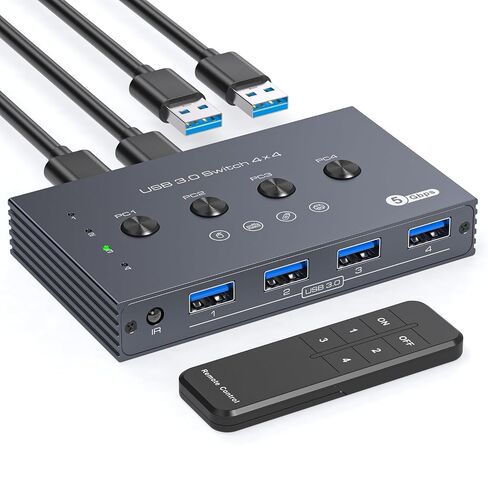 USB 3.2 Switch Selector 4 Computers Share 1 USBC & 3 USBA Devices 10Gbps 4 Port USB Switcher Sharing Keyboard Mouse Printer Scanner with Cable and Remote Control and a dapter in Kuwait