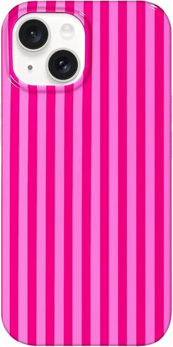 Anuck for iPhone 15 Plus Case & iPhone 14 Plus Case Cute Striped Phone Case Girly Aesthetic Vertical Stripe Pattern Design for Women Girls, Soft TPU Shockproof Bumper Protective Cover - Pink White in Kuwait