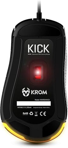 KROM Kick Gaming Mouse -NXKROMKICK- RGB Rainbow, PixArt Optical Sensor 3327 up to 12000 dpi, 6 DPI Levels (800-6200), Advanced Software, Black in Saudi Arabia