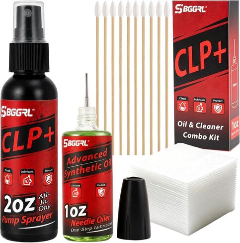 CLP Gun Oil Cleaner & Lubricant Kit - Universal Gun Cleaning Set with 2oz Spray & 1oz Needle Oiler, Synthetic Rust Preventative Solvent for Handgun, Pistol, Rifle, Shotgun, 50 Patches & 10 Swab in Kuwait