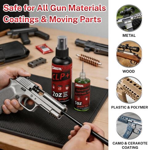 CLP Gun Oil Cleaner & Lubricant Kit - Universal Gun Cleaning Set with 2oz Spray & 1oz Needle Oiler, Synthetic Rust Preventative Solvent for Handgun, Pistol, Rifle, Shotgun, 50 Patches & 10 Swab in Kuwait
