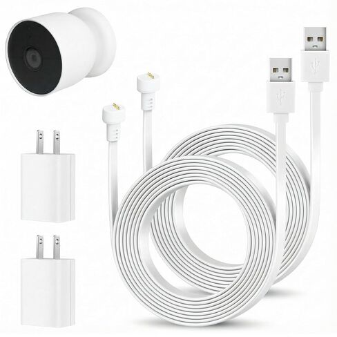 2Pack Camera Power Cord with Adapter for Google Nest Cam Outdoor or Indoor, Battery-2nd, 25ft/7.5m Flat Charging Cable for Nest Camera Waterproof Camera Charger Provide Continuous Power Supply - White in Kuwait