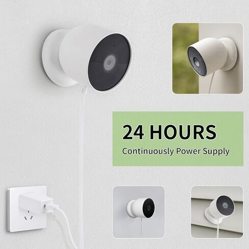 2Pack Camera Power Cord with Adapter for Google Nest Cam Outdoor or Indoor, Battery-2nd, 25ft/7.5m Flat Charging Cable for Nest Camera Waterproof Camera Charger Provide Continuous Power Supply - White in Kuwait