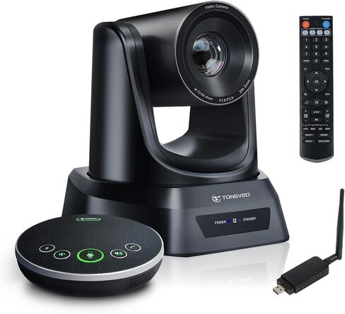 TONGVEO Wireless AI PTZ 20X Camera System with Auto Tracking Built-in Receiver & Bluetooth Speakerphone, 5.8GHz 1080P 60fps Conference Camera for Church Zoom, OBS Meetings in Saudi Arabia