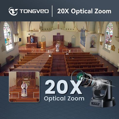 TONGVEO Wireless AI PTZ 20X Camera System with Auto Tracking Built-in Receiver & Bluetooth Speakerphone, 5.8GHz 1080P 60fps Conference Camera for Church Zoom, OBS Meetings in Saudi Arabia