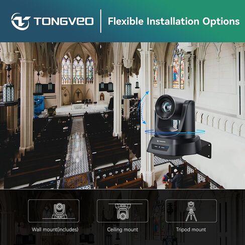 TONGVEO Wireless AI PTZ 20X Camera System with Auto Tracking Built-in Receiver & Bluetooth Speakerphone, 5.8GHz 1080P 60fps Conference Camera for Church Zoom, OBS Meetings in Saudi Arabia