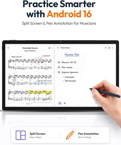 15.6 Inch Android 16 Tablet, FHD IPS Sheet Music Display for Musicians in Kuwait