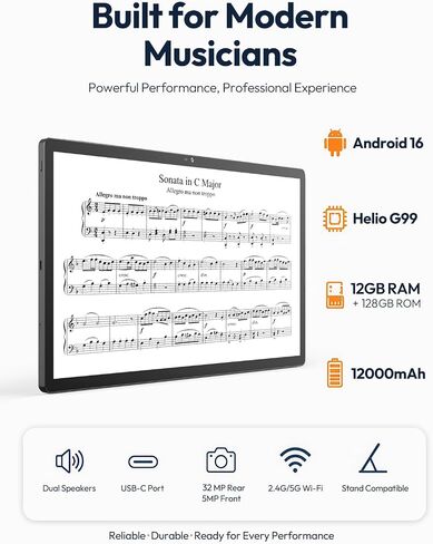 15.6 Inch Android 16 Tablet, FHD IPS Sheet Music Display for Musicians in Kuwait