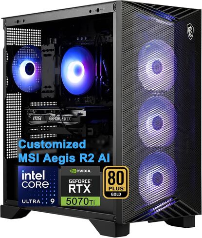 iCarp Customized Desktop Made with MSI Aegis R2 AI 2nd Gaming Desktop Intel 24-core Ultra 9 285 16GB/32GB/64GB RAM 1TB/2TB/4TB SSD GeForce RTX 5070 Ti 1406 AI Tops RGB Fan Cooler 80+ Gold PSU Win11 in Kuwait