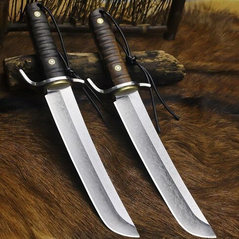 BA-KOR (14.4 inches) Damascus steel Japanese full tang hunting knife, 7mm thick G10 core, equipped with ebony handle and wooden sheath, &(5.9IN) cerium igniter sharp with three water-cooling blades, suitable for camping, wilderness survival and jungle hun in Kuwait