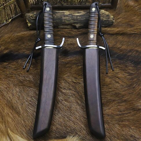 BA-KOR (14.4 inches) Damascus steel Japanese full tang hunting knife, 7mm thick G10 core, equipped with ebony handle and wooden sheath, &(5.9IN) cerium igniter sharp with three water-cooling blades, suitable for camping, wilderness survival and jungle hun in Kuwait