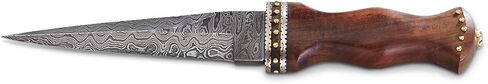 SZCO Supplies 12.5" Damascus Steel Sgian Dubh Scottish Dirk Knife with Rosewood Handle, Handmade Pattern Welded Blade, and Leather Sheath in Kuwait
