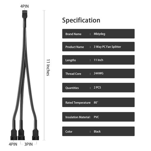 3 Way PWM Fan Splitter Cable, 2 Pcs 4 Pin PWM Fan Splitter, 1 to 3 Converter, 11 Inch, for Computer ATX Case 4-Pin/3-Pin Cooling Fan in Kuwait