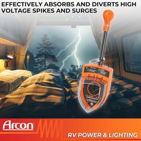 Arcon 19758 Portable 30 Amp 120 Volt RV Surge Protector with CETL Certification, 3600 Joules Power Surge Protection, Low Voltage & Fault Indicator Lights, Lock and 36 Inch Cable Included in Kuwait