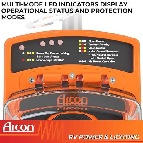 Arcon 19758 Portable 30 Amp 120 Volt RV Surge Protector with CETL Certification, 3600 Joules Power Surge Protection, Low Voltage & Fault Indicator Lights, Lock and 36 Inch Cable Included in Kuwait