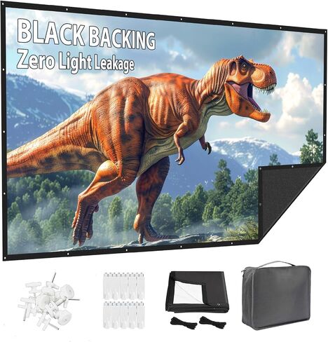 Projector Screen 100 Inch Outdoor: VOOPVOR Upgraded Black Backing Black Opaque - Portable Projection Screen Indoor - 16:9 Foldable Washable Wrinkle-Free for Home Theater Movies Cinema with Carry Bag in Kuwait