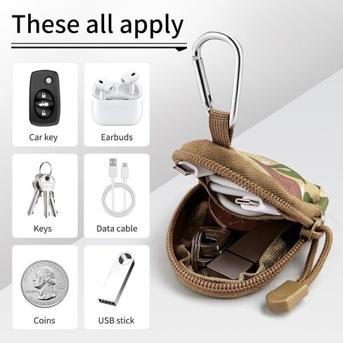 Mini Tactical Pouch, Nylon EDC Utility Bag, Small Keychain Coin Holder with Zipper for Keys Earbuds Cash Outdoor Travel Camping Accessories in Kuwait
