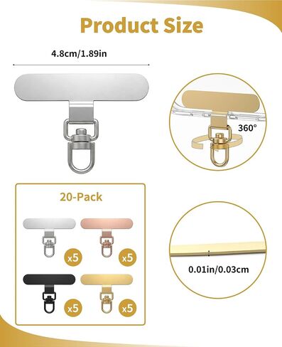 20-Pack 360° Rotating Phone Lanyard Tab, Ultra-Thin Stainless Steel Phone Tether Tab, Universal Patch & Charm Holder in Kuwait
