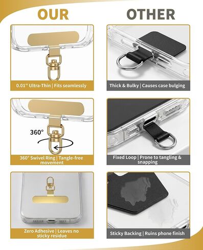 20-Pack 360° Rotating Phone Lanyard Tab, Ultra-Thin Stainless Steel Phone Tether Tab, Universal Patch & Charm Holder in Kuwait