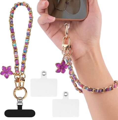 mimo Phone Wrist Strap Metal Phone Chain Wristlet with Floral Charm, Women in Kuwait