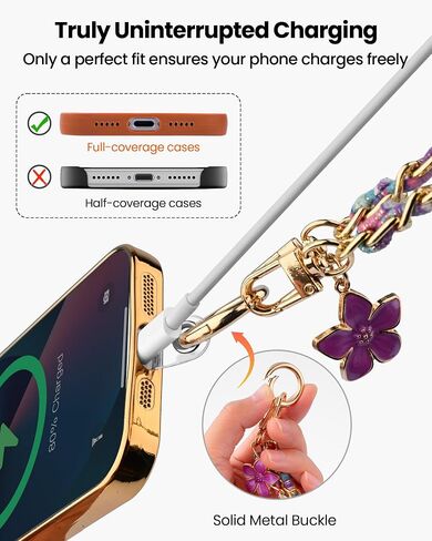 mimo Phone Wrist Strap Metal Phone Chain Wristlet with Floral Charm, Women in Kuwait