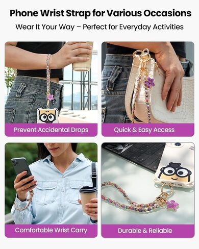 mimo Phone Wrist Strap Metal Phone Chain Wristlet with Floral Charm, Women in Kuwait