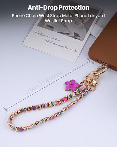 mimo Phone Wrist Strap Metal Phone Chain Wristlet with Floral Charm, Women in Kuwait