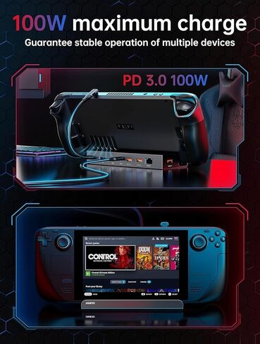 7-in-1 Steam Deck Dock with Dual 4K@60Hz HDMI DisplayPort – 100W USB C Docking Station for Steam Deck ROG Ally Legion Go – MacBook iPad Android Gaming Hub/Gigabit Ethernet 3xUSB 3.0 Ports in Kuwait