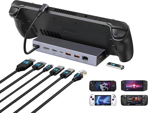 7-in-1 Steam Deck Dock with Dual 4K@60Hz HDMI DisplayPort – 100W USB C Docking Station for Steam Deck ROG Ally Legion Go – MacBook iPad Android Gaming Hub/Gigabit Ethernet 3xUSB 3.0 Ports in Kuwait