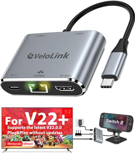 Switch 2 Dock HDMI2.1 Upgraded V22 for Nintendo Switch 2 Compatible with the Latest firmware V22+/Plug&Play/Usbc to HDMI Adapter 4k120Hz for Laptop/MacBook (Black Plug & Play) in Saudi Arabia
