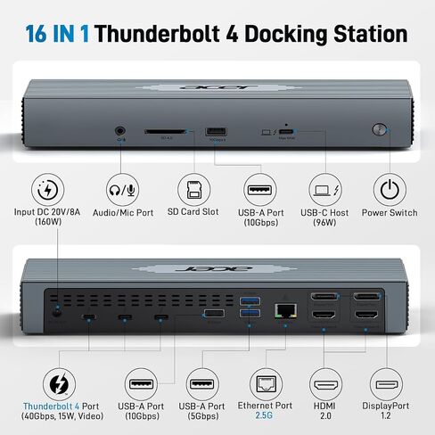 Acer Thunderbolt 4 Dock, 16 in 1 DisplayLink Docking Station 4 Monitor in Kuwait