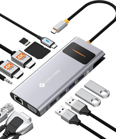 NOVOO USB C Docking Station Dual Monitor HDMI for Dell HP Laptop Type USB C Hub Multiport Adapter Thunderbolt 3 Dongle to 2 HDMI 4K Ethernet 4 USB PD SD TF Audio for Lenovo Surface in Kuwait