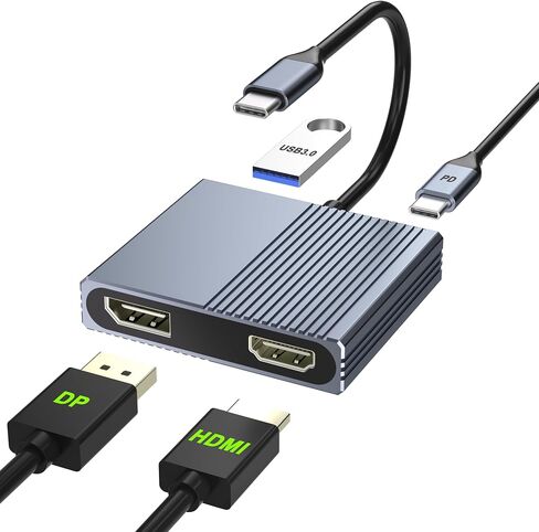 HDMI Splitter for Dual Monitors, Dual HDMI Adapter for 2 Monitors with USB3.0, 100W PD, HDTV Splitter Extended Display, USB C Hub Multiple Port, Laptop Docking Station for Dell/HP/Mac in Kuwait