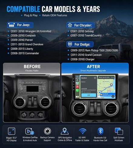 64G Car Radio for Jeep Wrangler JK Dodge Ram CarPlay Android Auto in Kuwait