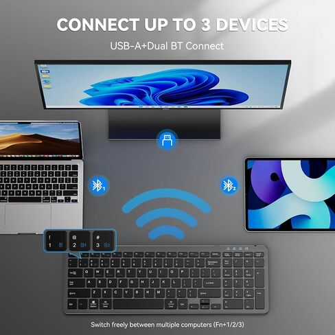 TECKNET Rechargeable Bluetooth Slim Wireless Keyboards USB+BT Multi Device in Kuwait