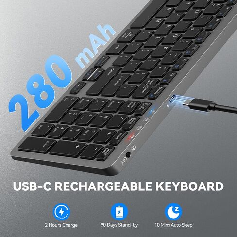 TECKNET Rechargeable Bluetooth Slim Wireless Keyboards USB+BT Multi Device in Kuwait