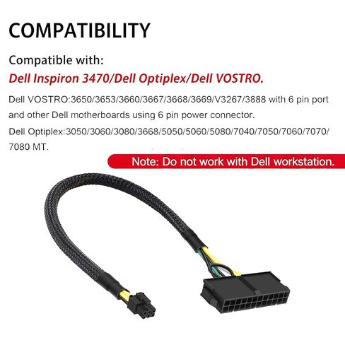 24 Pin to 6 Pin PSU Cable for Dell Optiplex Inspiron Vostro Motherboards in Kuwait