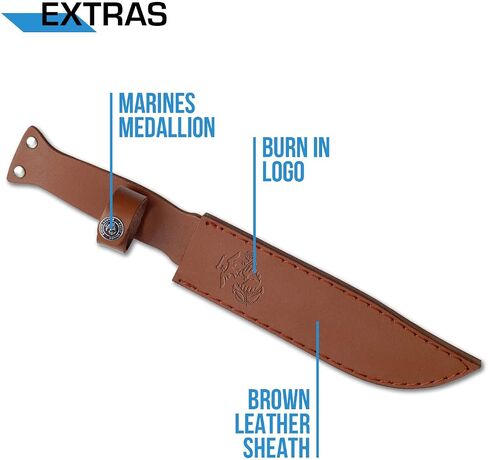 MTech USA – Fixed Blade Knife – Black, Partially Serrated Blade, Leather Wrapped Handle, Includes Leather Sheath with U.S. Marines Logo, Hunting, Camping, Survival, Tactical, EDC - MT-122MR in Kuwait
