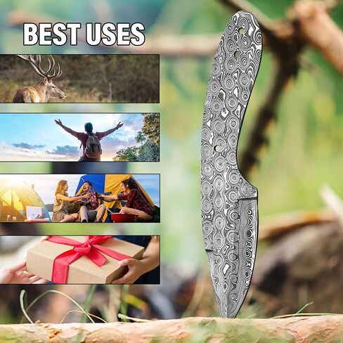 Damascus Steel RainDrop Hunting knife Blank, Tactical, Survival, Camping, Outdoor, DIY, Knife Making kit, Skinner knife Blank Blade in Kuwait