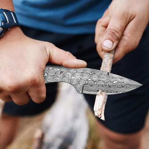 Damascus Steel RainDrop Hunting knife Blank, Tactical, Survival, Camping, Outdoor, DIY, Knife Making kit, Skinner knife Blank Blade in Kuwait