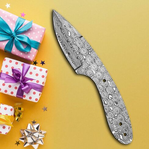Damascus Steel RainDrop Hunting knife Blank, Tactical, Survival, Camping, Outdoor, DIY, Knife Making kit, Skinner knife Blank Blade in Kuwait