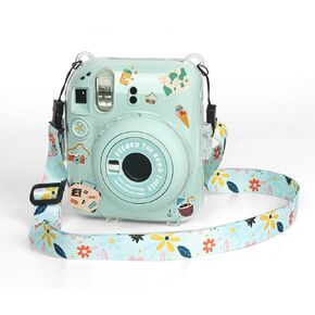 Clear Case Compatible with Fuji Instax Mini 12, Hard Carrying Case Bag for Fujifilm Instax Mini 12 Instant Camera, PC Cover with Photo Storage Pocket & Shoulder Strap (Clear, green) in Kuwait