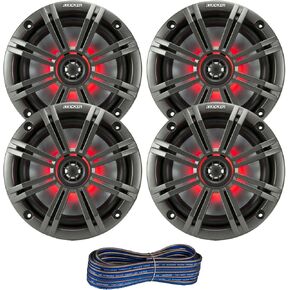 2 Pair (QTY 4) of Kicker 6.5" 2-Way 195 Watts Max Power Coaxial Marine Audio MultiColor LED Speakers with Charcoal Grilles, 20-Feet 16-Gauge Speaker Wire in Kuwait