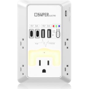 Multi Plug Outlet Surge Protector, USB Wall Charger with USB Timer,5 Outlet Extender with 4 USB Charging Ports (5V 5A),3-Sided 1200J Power Strip Multi Plug Adapter for Home Office,ETL Listed in Kuwait